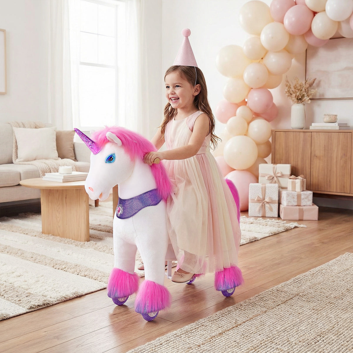 Model Y® Pink Unicorn Rideable Toy for Age 3-4（UK&EU in Stock）