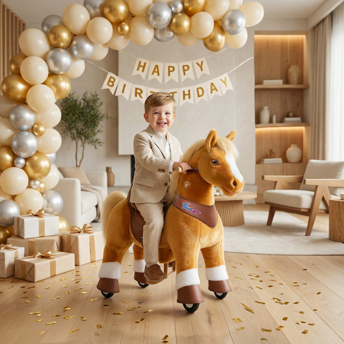 Model Y® Light Brown Horse Rideable Toy for Age 3-4（UK&EU in Stock）
