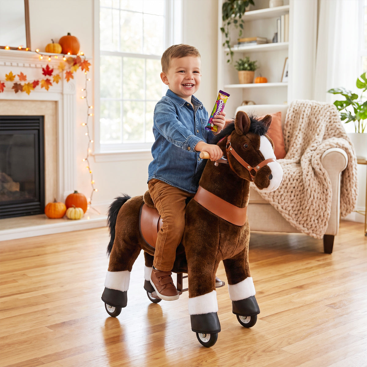 Ride-on horse toy Age 3-4 Chocolate（UK&EU in Stock）
