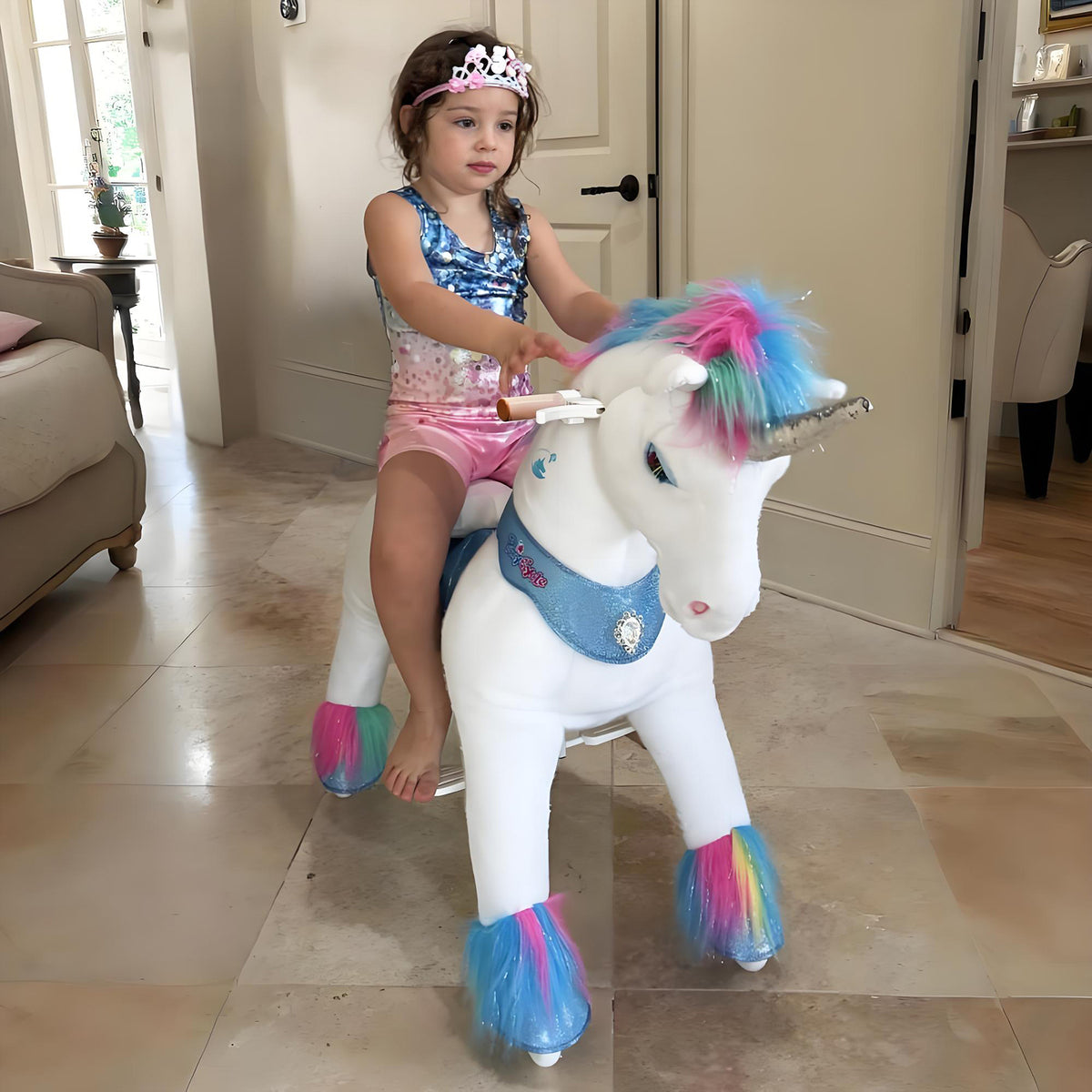 Model Y® Rainbow Unicorn Rideable Toy for Age 3-4（UK&EU in Stock）