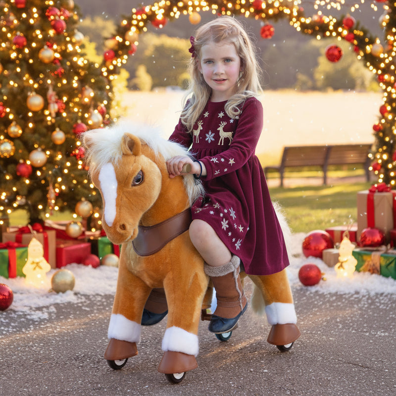 Model Y® Light Brown Horse Rideable Toy for Age 3-4（UK&EU in Stock）