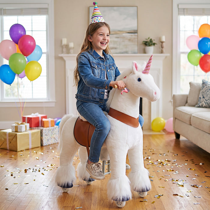 PonyCycle® Fahrt auf Einhorn Größe 5 für Alter 7+ Weiß