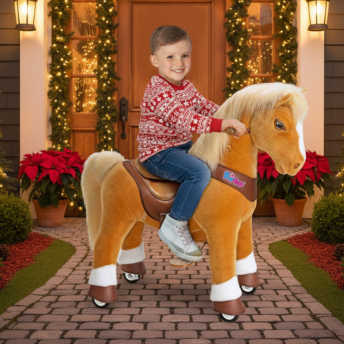 Model Y® Light Brown Horse Rideable Toy for Age 4-7（UK&EU in Stock）