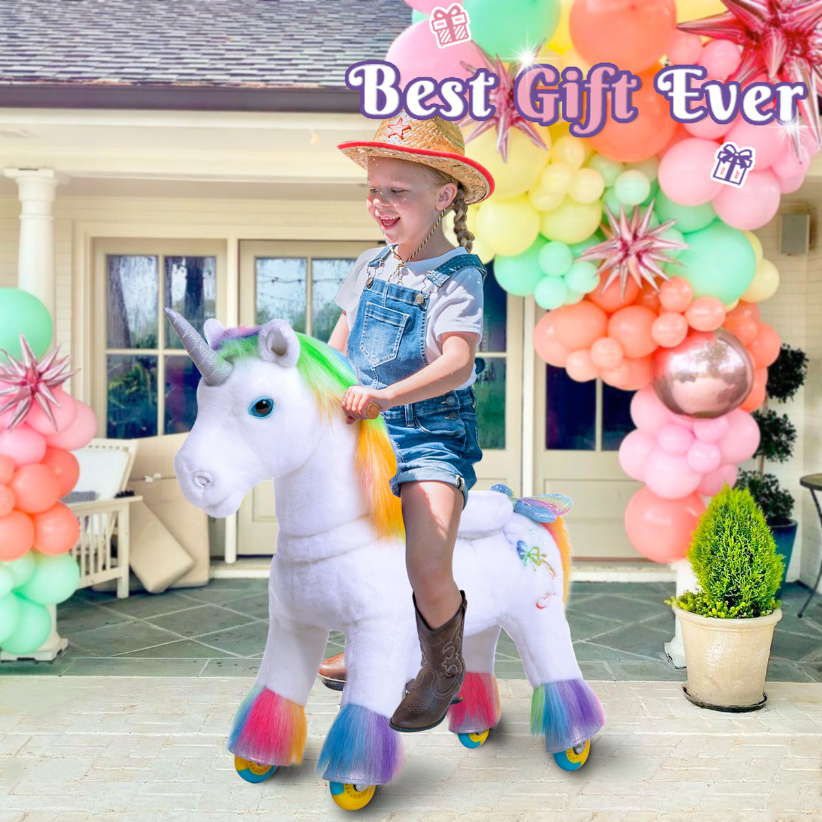 Model X Unicorn Ride on for Age 3-5 Rainbow