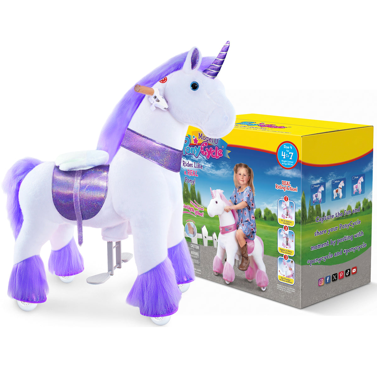 Unicornio de Peluche para Montar Edad 4-8 Morado